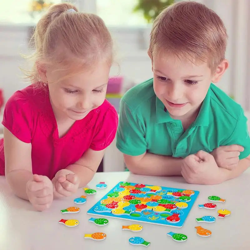 sensory wooden matching fish board game