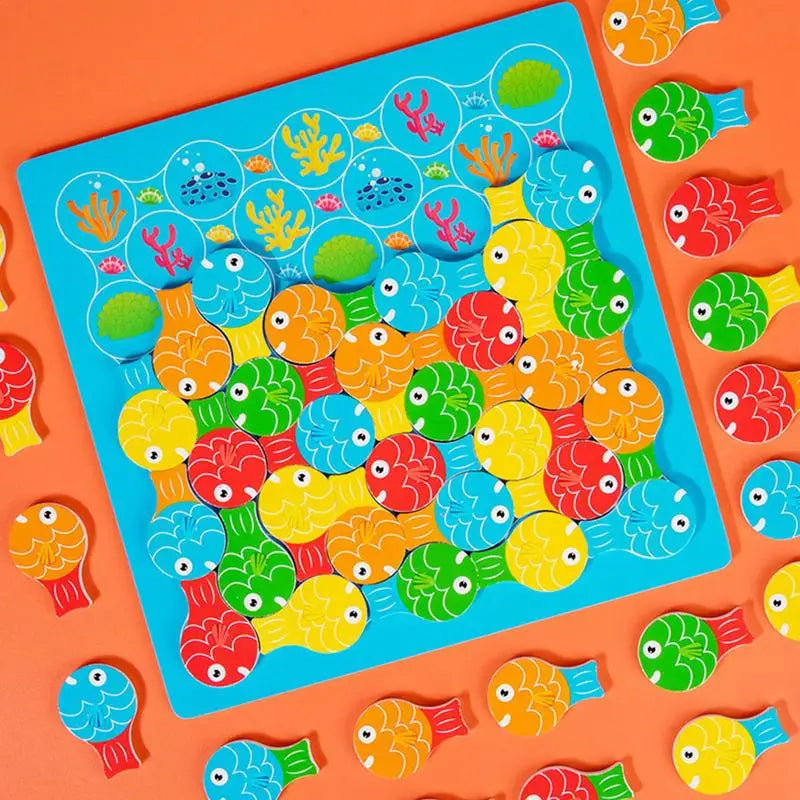 sensory wooden matching fish board game