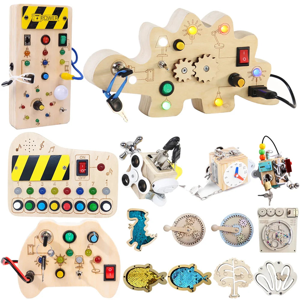 sensory wooden led busy board