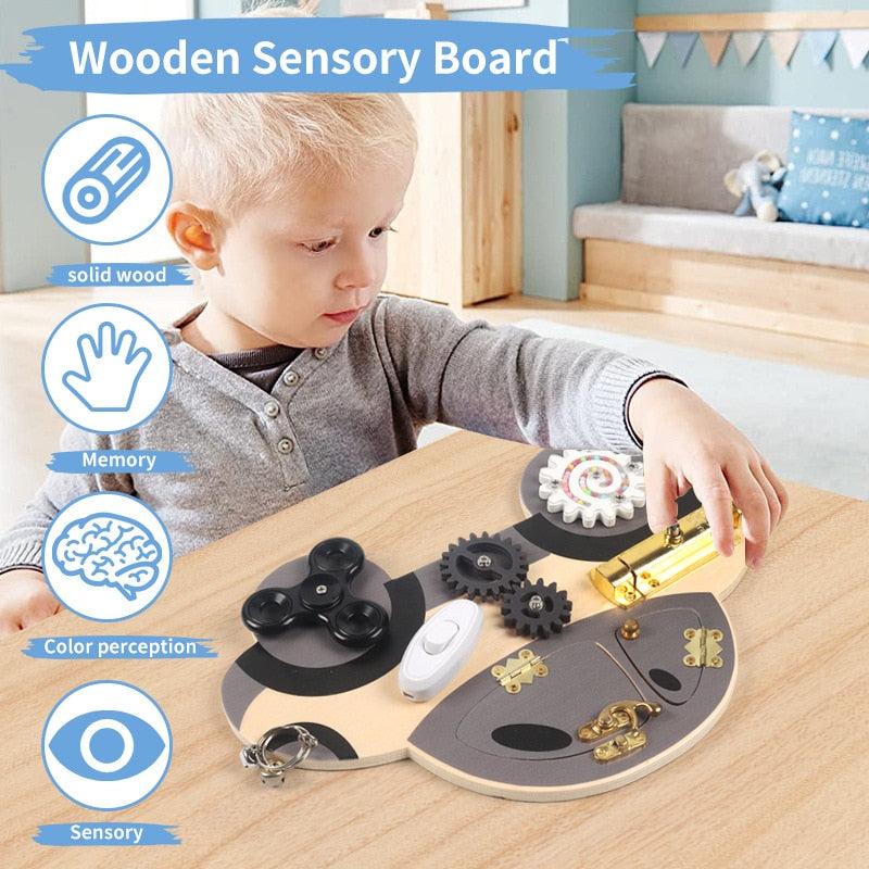 wooden steering wheel sensory board