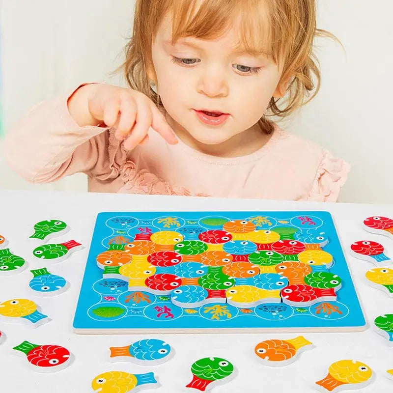 sensory wooden matching fish board game