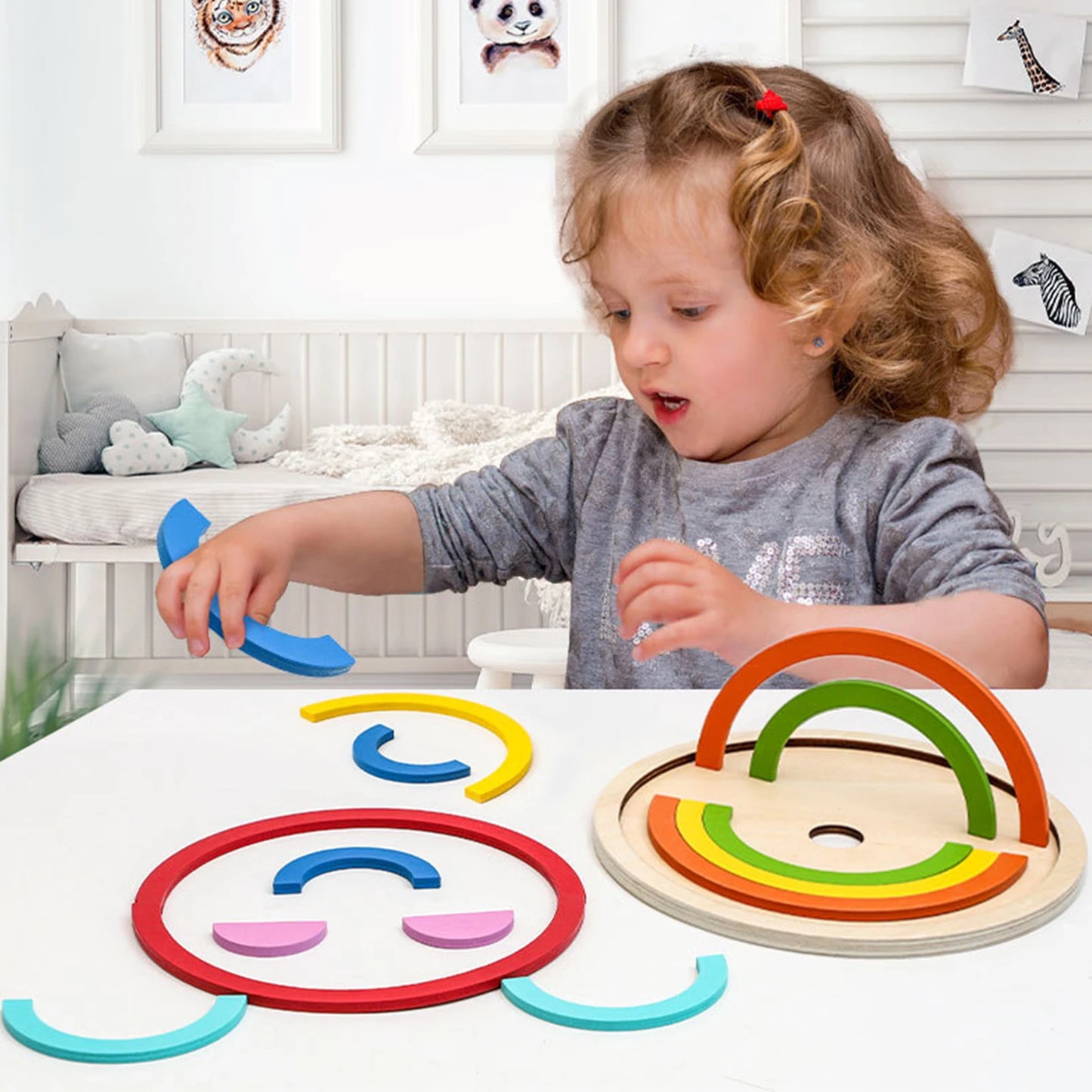 wooden rainbow stacker puzzle