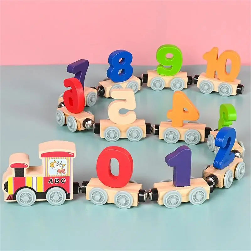 wooden magnetic number train set