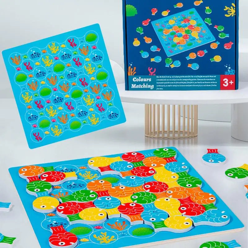 sensory wooden matching fish board game