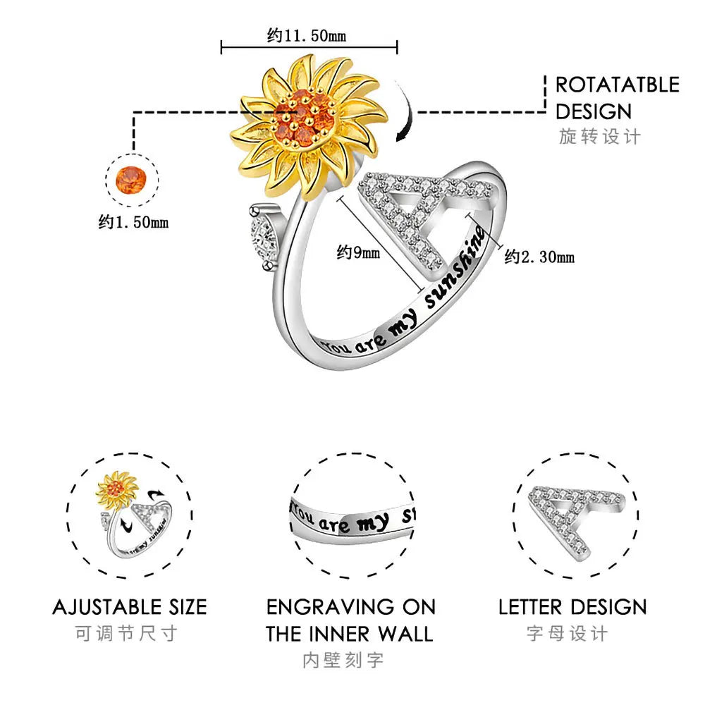 spinning sunflower letter ring