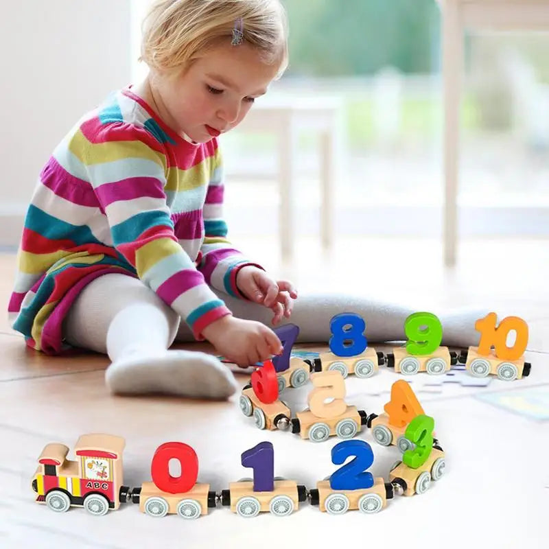 wooden magnetic number train set