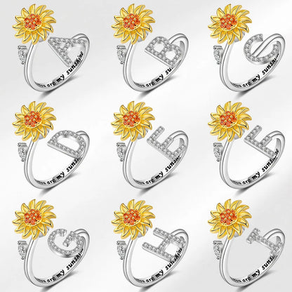 Spinning Sunflower Letter Ring