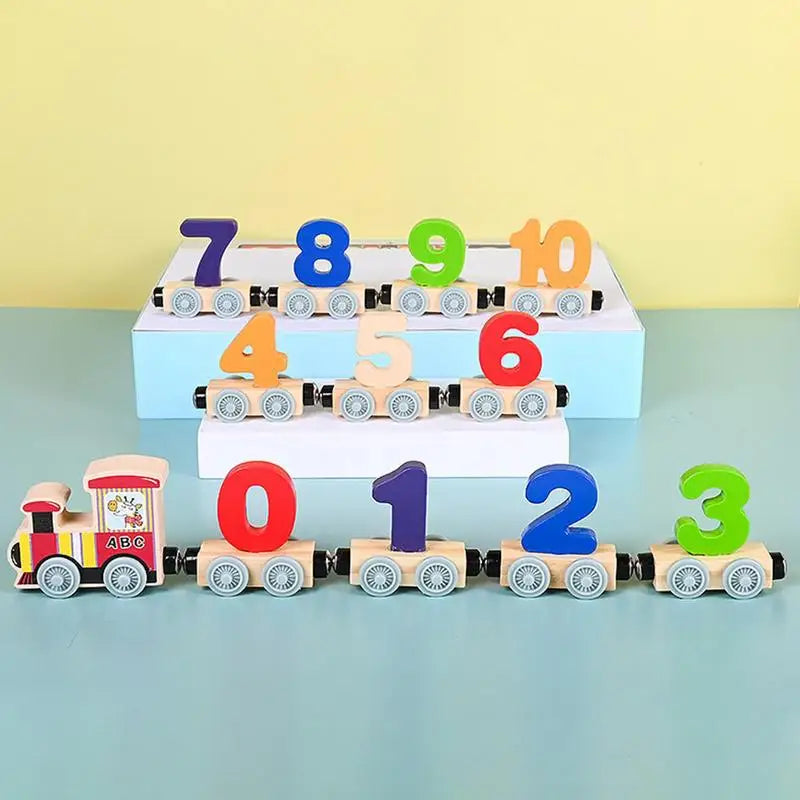 wooden magnetic number train set