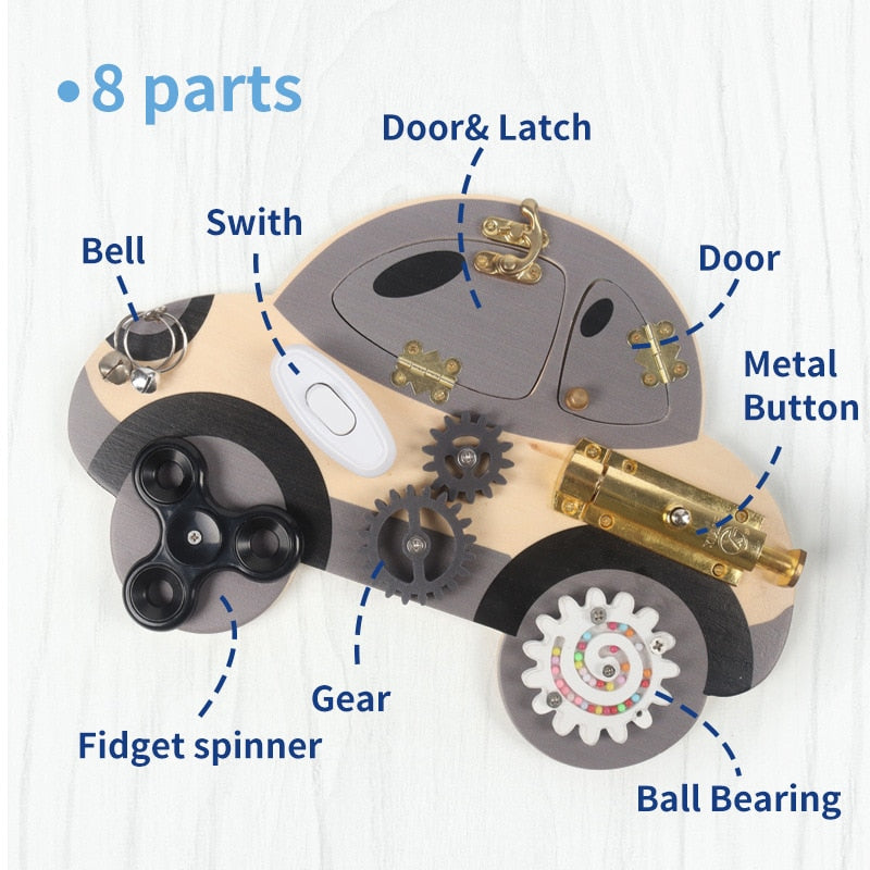 wooden steering wheel sensory board